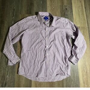 Egara Button Down Shirt Mens XXL Purple Plaid Excellent Non-Iron Slim Fit Cotton